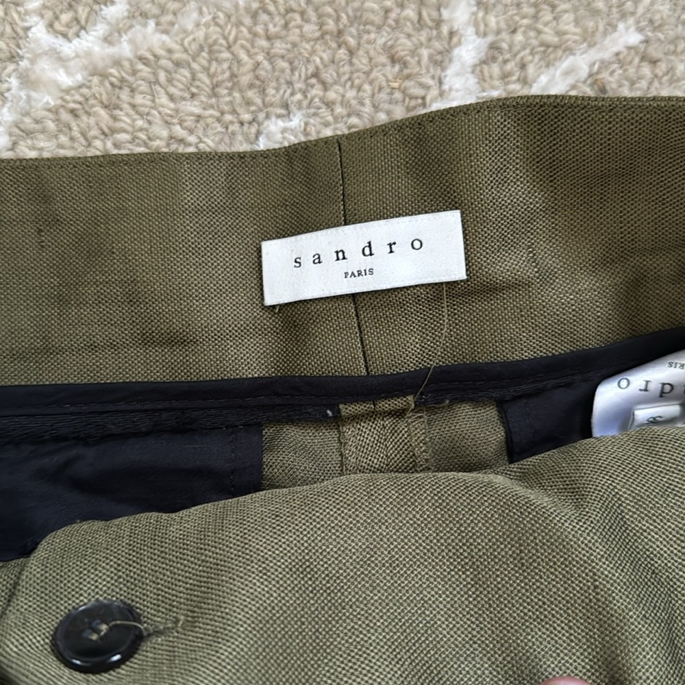 Sandro Paris high waist wide leg pleated olive pants 38 - Picture 3 of 7